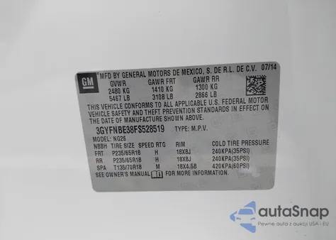 2015 Cadillac Srx Luxury Collection from USA, damaged, VIN 3GYFNBE38FS528519